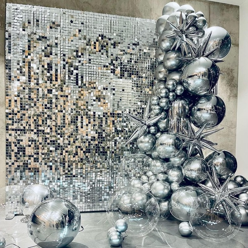 Sequin Fabric Panel - 12/16/18/24個入り シマーウォールバックドロップ シルバースクエアスパンコールウォールパネル バックドロップ パーティーデコレーション ウェディング