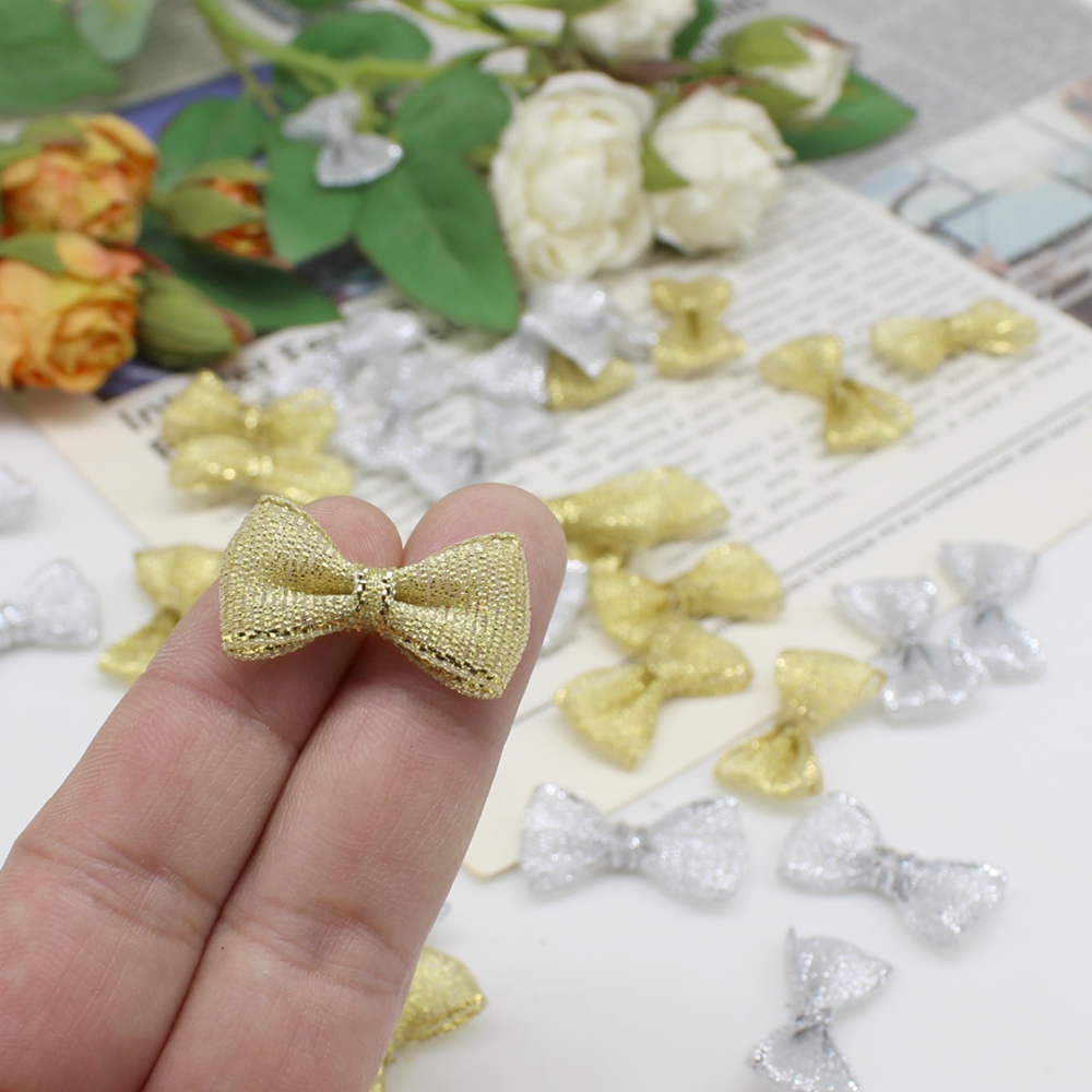 Craft Embellishments - 50/100 個 15 ミリメートル-30 ミリメートルゴールドとシルバーの手作りリボン弓工芸品結婚式の招待状装飾装飾スクラップブッキング用