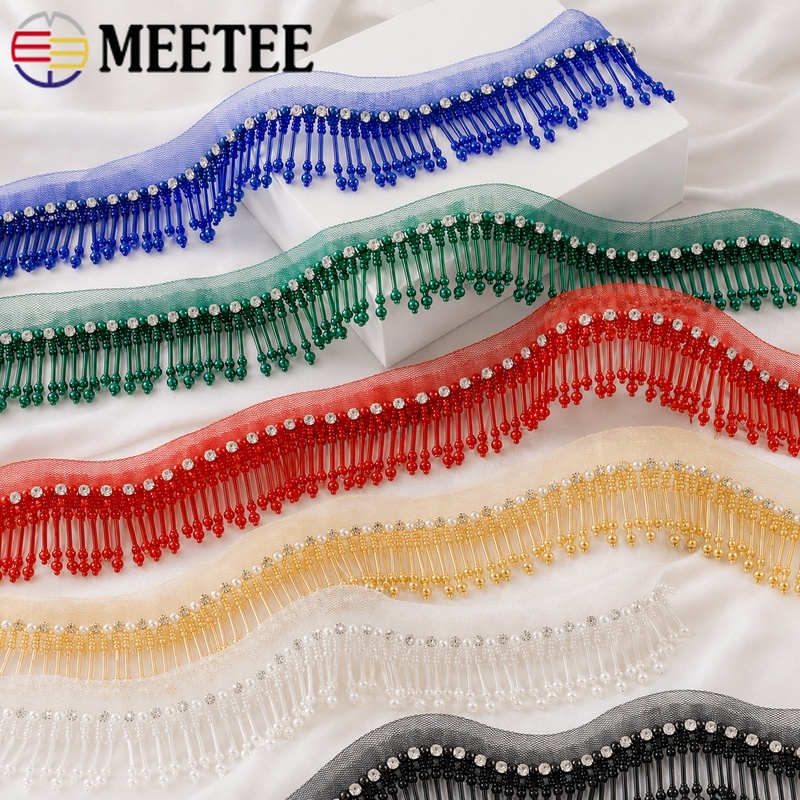 Beaded Trim Fringe - 1 ヤード 5 センチメートルビーズレーストリムフリンジタッセルメッシュ生地衣服ドレスカーテン装飾スパークルエッジリボン DIY 縫製クラフトアクセサリー