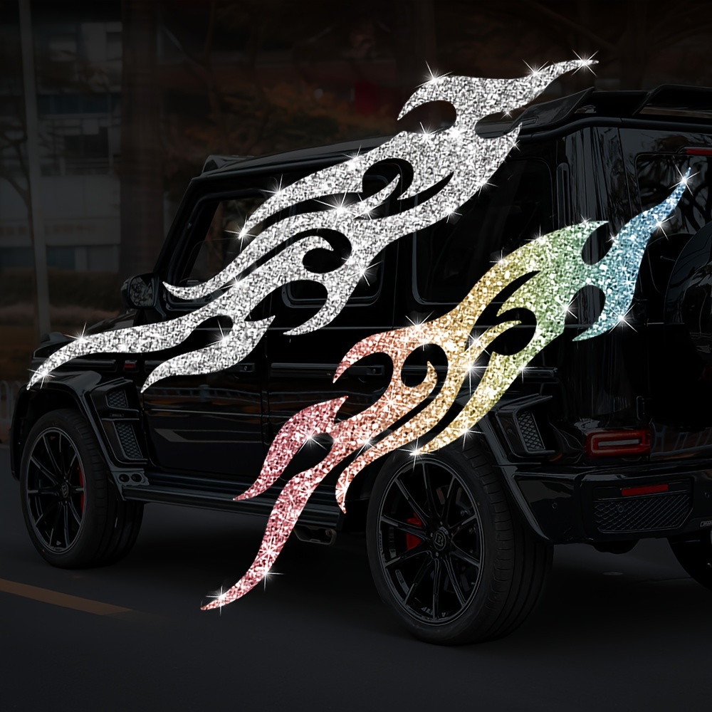 Glitter Vinyl Roll - 1 ペア模造ダイヤモンドグリッター炎オートバイステッカー防水バイクヘルメット燃料タンク車のバックミラービニールデカール