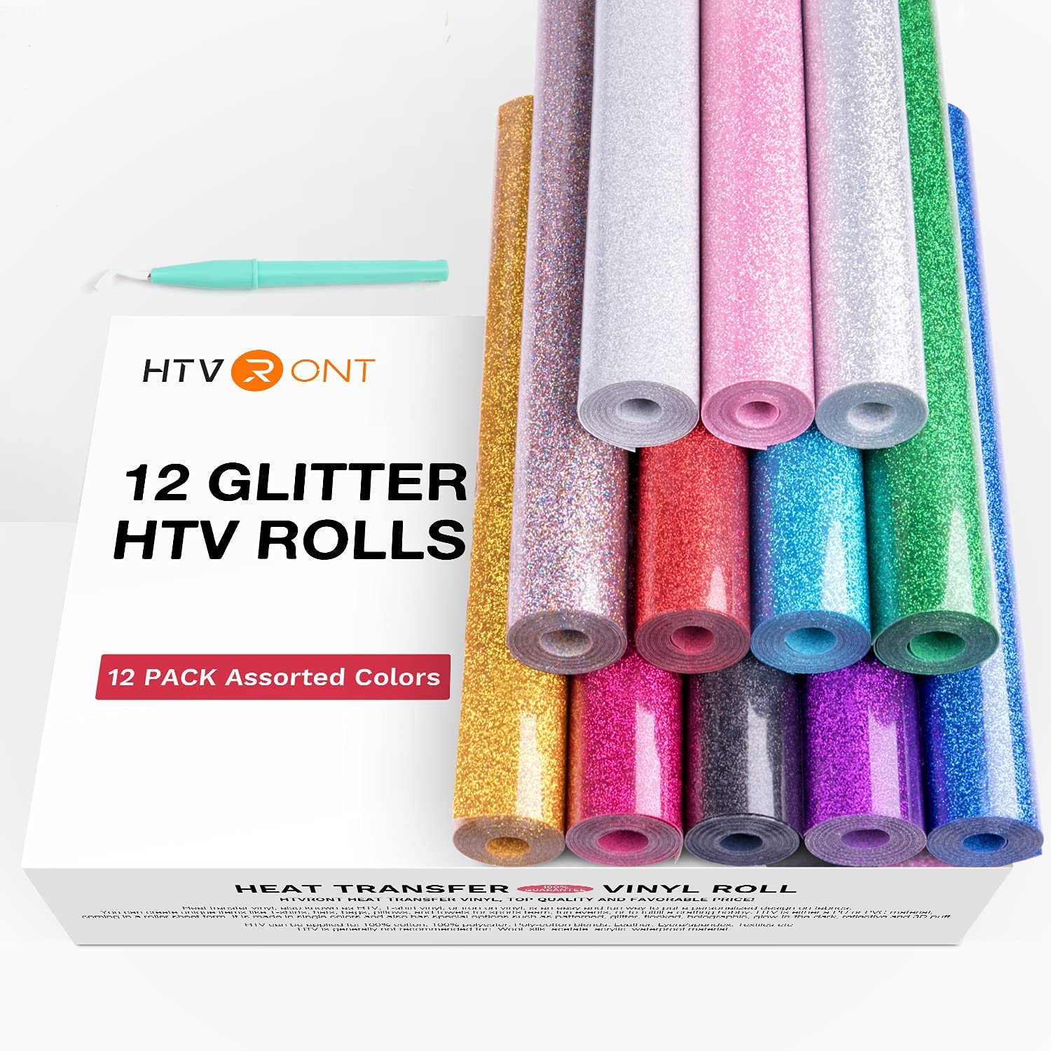 Glitter Vinyl Roll - HTVRONT 12パック グリッターHTV 熱転写ビニールロール 12インチ×5フィート Cricut