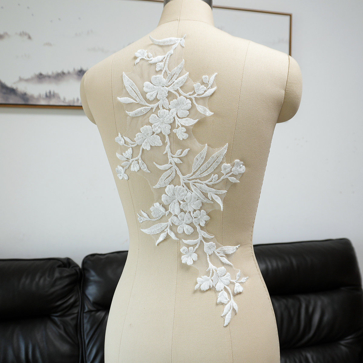 Craft Embellishments - 白い花柄の葉っぱのスパンコールアップリケパッチ生地、ウェディングドレス、ベール、ヘッドウェア、DIYクラフト装飾アクセサリー用