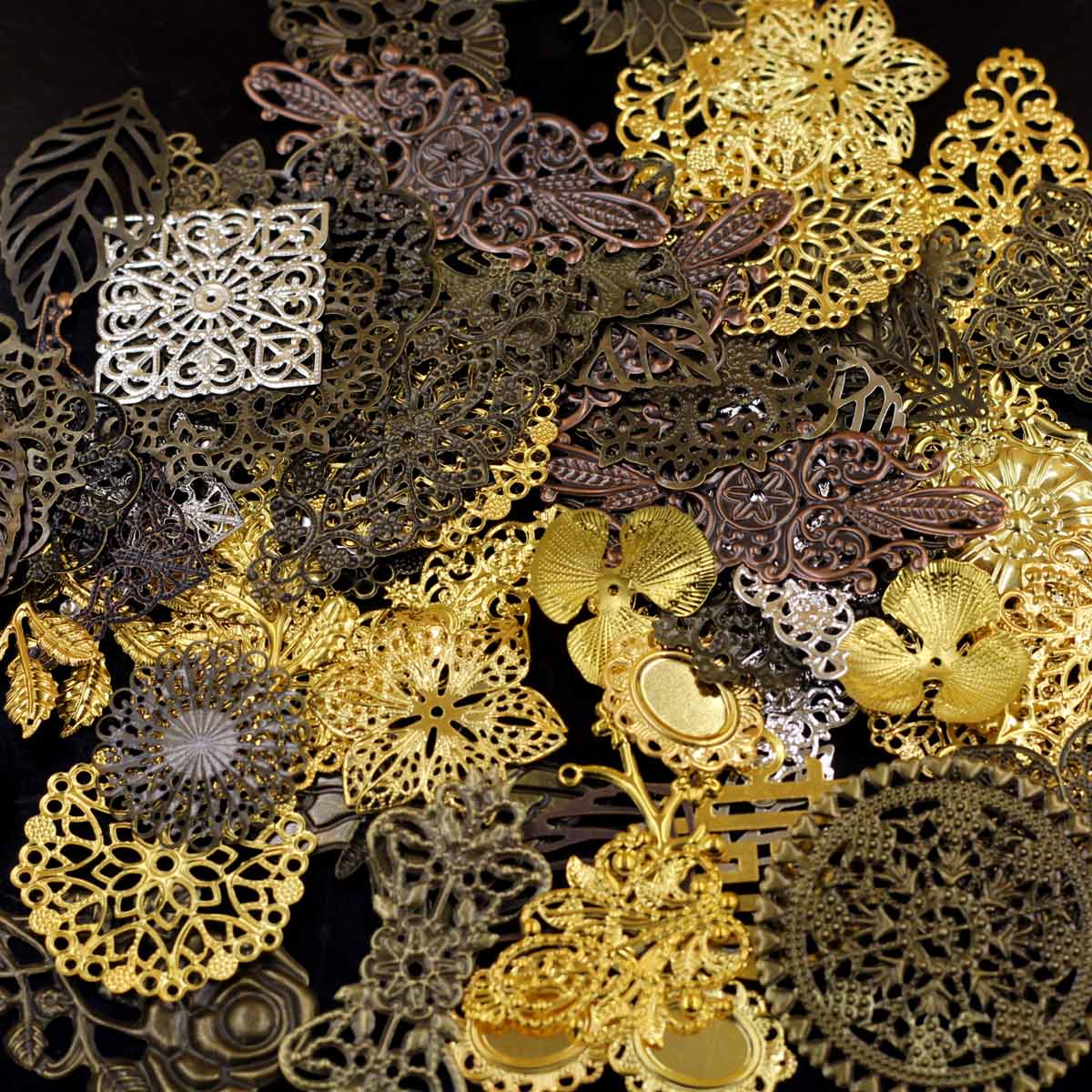 装飾コネクタランダム混合三角形花柄フィリグリーラップ合金クラ - Craft Embellishments のレビューと価格