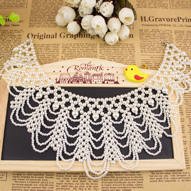 新しいパールビーズレーストリムカラーネックレスエレガントな中 - Beaded Trim Fringe のレビューと価格