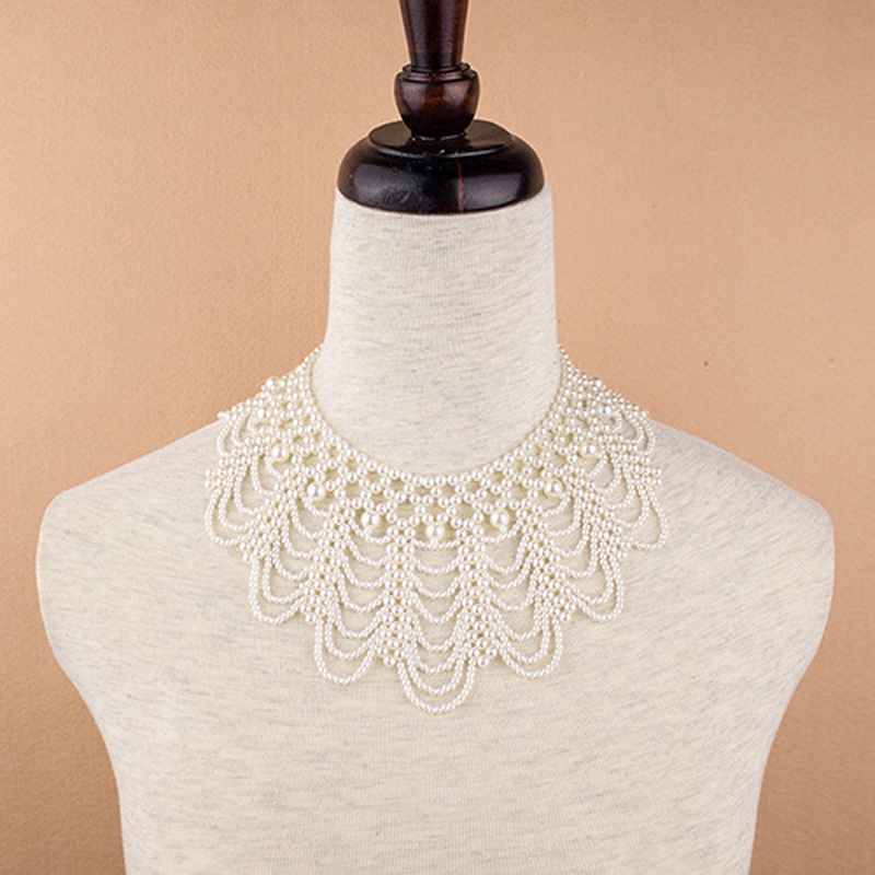 新しいパールビーズレーストリムカラーネックレスエレガントな中 - Beaded Trim Fringe のレビューと価格