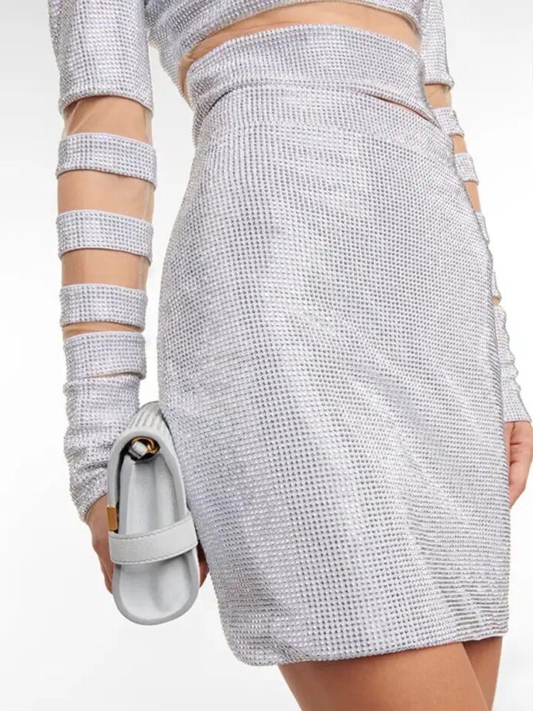 セクシーなツーピースメッシュパネル包帯セット – 長袖クロッ - Sequin Fabric Panel のレビューと価格