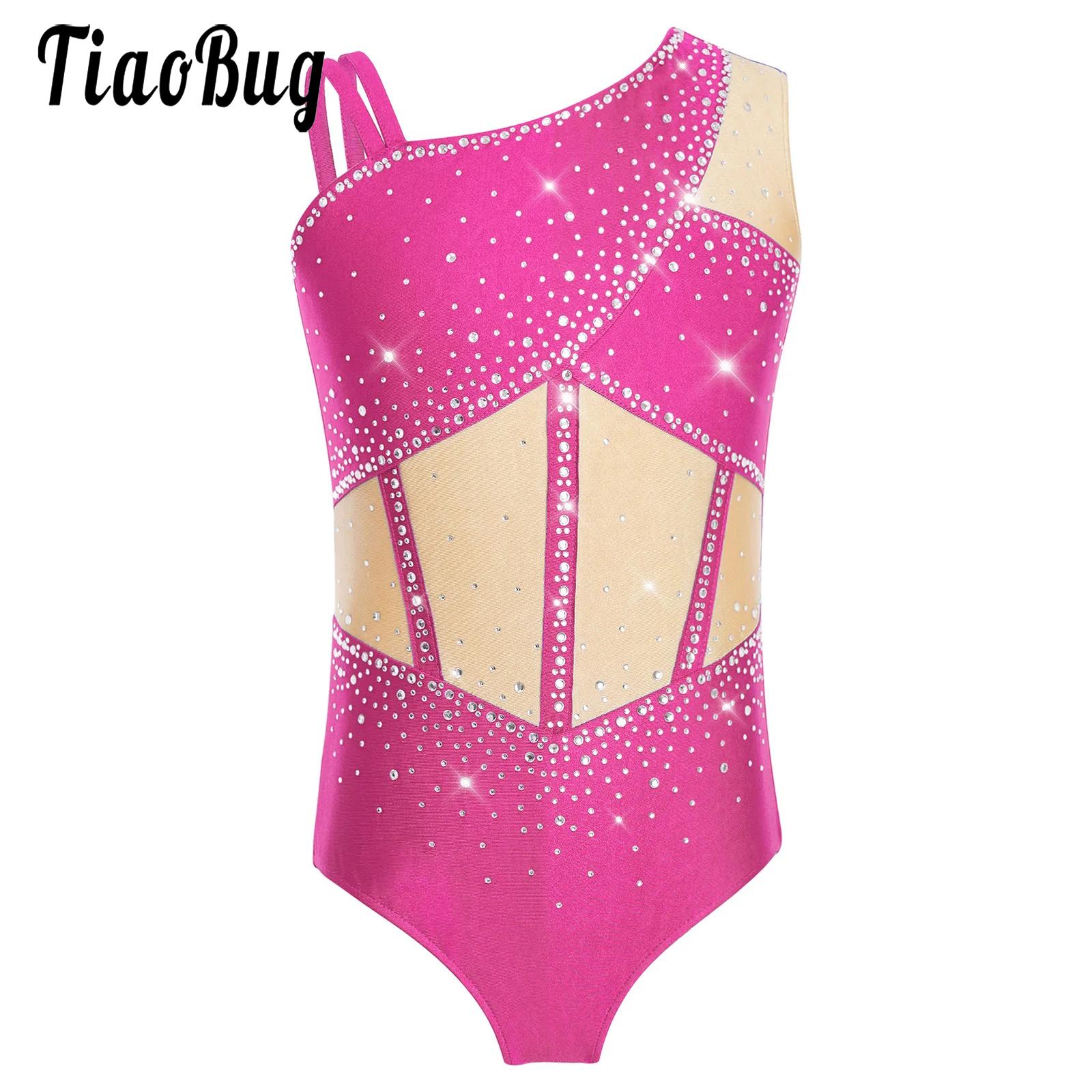 子供女の子フィギュアスケートバレエ体操衣装ノースリーブ非対称 - Rhinestone Banding Trim のレビューと価格